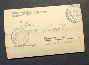 WW1 WWI Imperial German Empire  Postal cover w document letter 1926 Frankfurt
