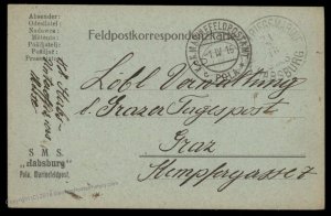 Austria 1915 WWI Navy Ship SMS Habsburg Stationery Feldpost Cover Pola Cro 93572