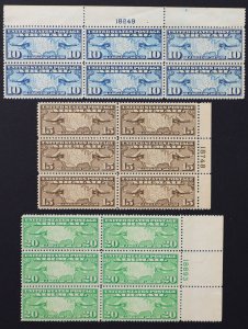 U.S. Mint Stamp Scott #C7 - C9 Plate # Blocks of 6, F/VF. Never Hinged. Choice!