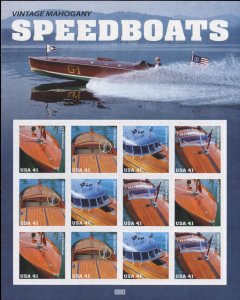 2007 41c Vintage Mahogany Speedboats, Sheet of 12 Scott 4160-63 Mint F/VF NH