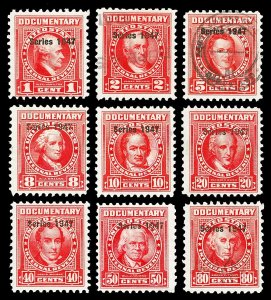 Scott R461-R462, R465-R468, R470-R472 1c-80c 1947 Revenues Mint/Used Cat $17.35