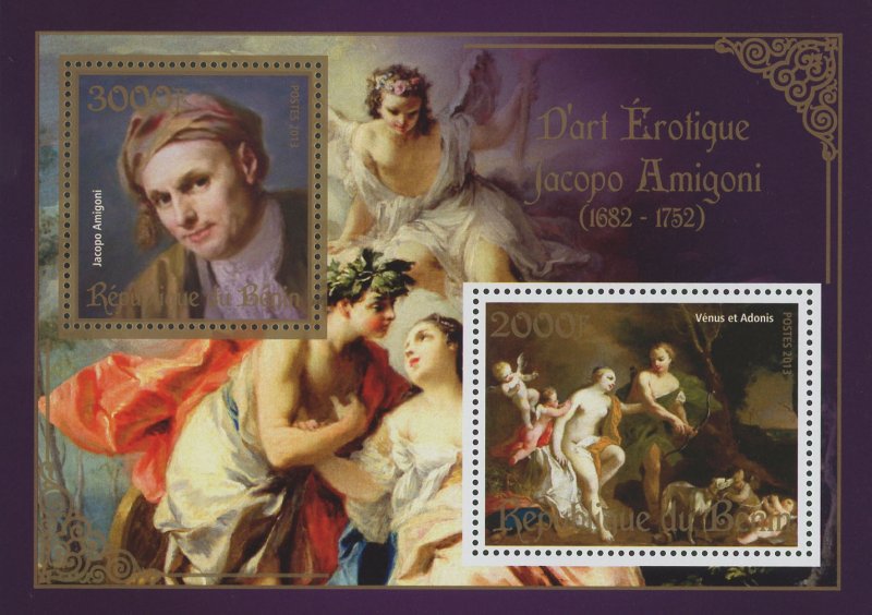 Erotic Art Paintings William Bouguereau Souvenir Sheet of 2 Stamps Mint NH