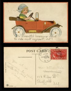 US #Q1 TIED to POSTCARD,  very cute automotive post card,  SELECT!