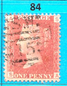 GB QV 1868 SG43 / 44, 1d Penny Red, Very Good Used, Plate 84 (SA)