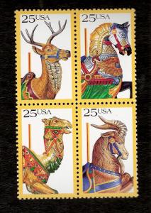 US Sc#  2390-93 25c Carousel Animals Mint NH  Block of 4 