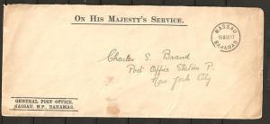 BAHAMAS 1917 OHMS cover Nassau to New York................................S1927W