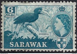 SARAWAK 1957 QEII 6c Greenish-Blue SG191 Used