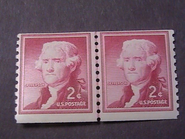 U.S.# 1055b-MINT/NEVER HINGED------JOINT LINE PAIR--JEFFERSON--1968