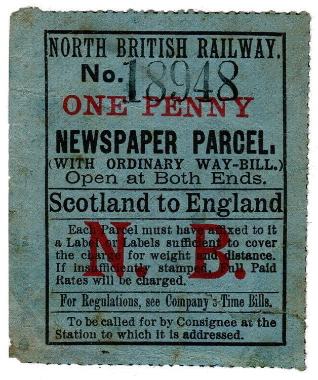 (I.B) North British Railway : Newspaper Parcel 1d (Scotland to England) 