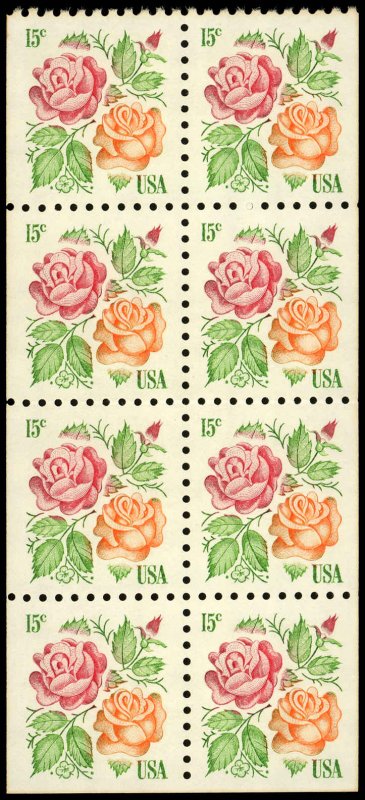 US Sc 1737a VF/MNH Booklet Pane - 1978 15¢ - Roses