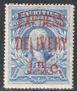 MAURITIUS  E1  EXPRESS DELIVERY  15¢  MINT VERY LIGHT HINGE  SHERWOOD STAMP