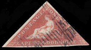 MOMEN: CAPE OF GOOD HOPE SG #1 1853 DEEPLY BLUED PPR USED £450 LOT #65671 