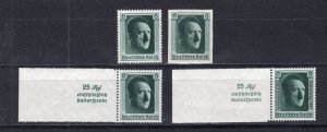 GERMANY 3rd REICH SINGLES FROM HITLER SHEETS B102a - B104a & B106a PERFECT MNH