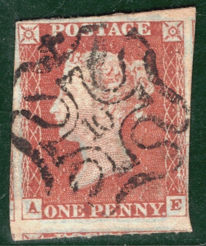 GB QV 1841 PENNY RED Imperf SG.8 1d NUMBER *10* MALTESE CROSS Cat £320 GRED96