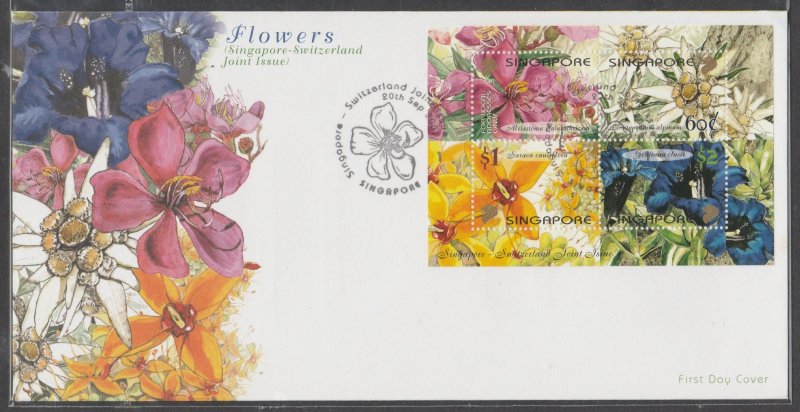 2001 Singapore-Switzerland Joint Issue - Flowers MS FDC SG#MS1126