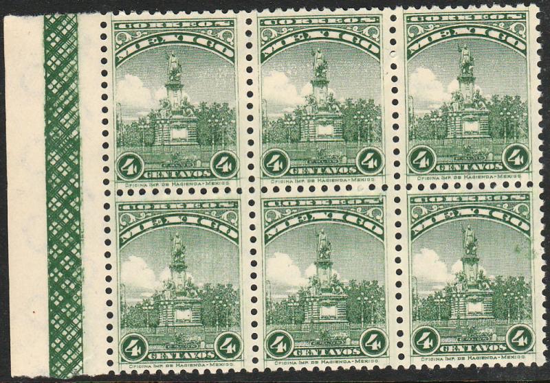 MEXICO 689, 4cents, COLUMBUS MONUMENT. BLOCK OF SIX. Mint, NH. (58)