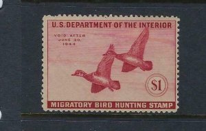 US #RW10- 1943 HUNTING PERMIT (DUCK STAMP) MINT NEVER HINGED