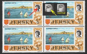 Jersey 1970 ½p r3/2 'white circle under eye' constant variety, 9 copies in unm