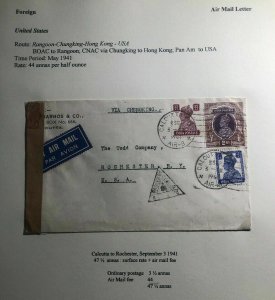 1941 Calcutta India Airmail Censored Cover To Rochester USA Via Chungking