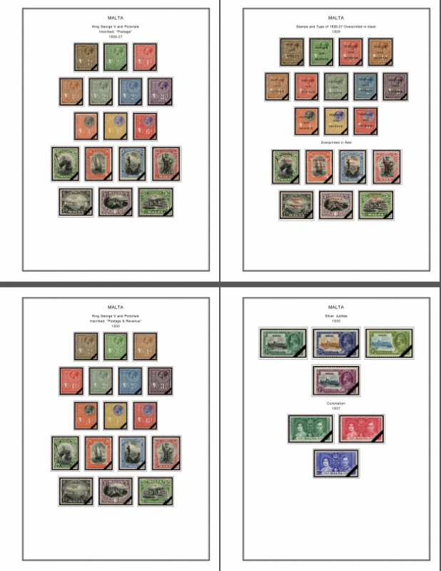 MALTA STAMP ALBUM PAGES 1860-2011 (196 PDF color illustrated pages)