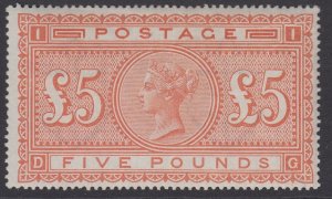 SG 137 £5 orange. A fine mounted mint example. Very fresh with good deep...