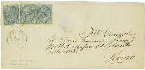 P0196 - REGNO – STORIA POSTALE – Sass L16 x 3 su busta FRODE POSTALE