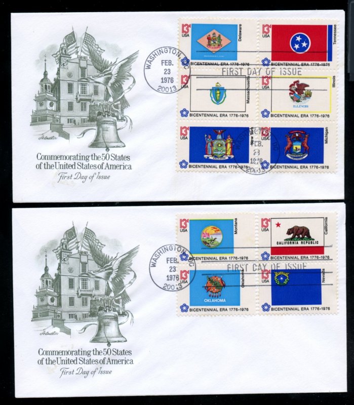 US 1633-1682 American Bicentennial Flags 10 Artmaster cachet FDC UA Blk PB strip