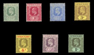 Cayman Islands #21-27 Cat$125.35, 1907-9 Edward, 1/2p-1ah, seven values, hinged