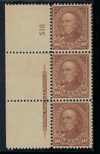 *282c, IMPRINT AND PL#STRIP OF 3, NEVER HINGED, SCOTT $1750 WITH CERTIFICATE