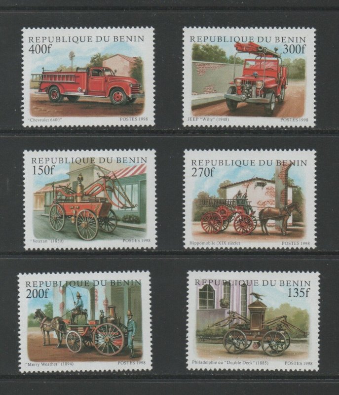 Thematic Stamps Transports - BENIN 1998 FIRE ENGINES 6v mint