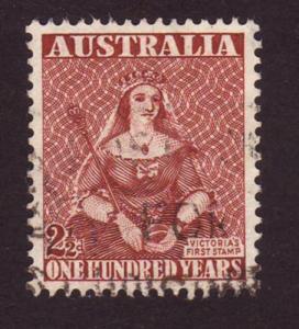 Australia 1951 Sc#229, SG#240 2-1/2d Maroon Cent NSW Stamp USED.