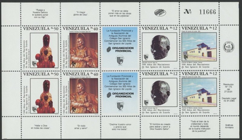 Venezuela 1991 MNH Miniature Sheet | Scott 1445 | San Ignacio de Loyola