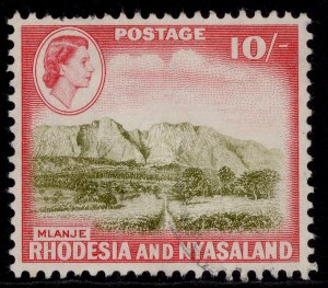 RHODESIA & NYASALAND QEII SG30, 10s olive-brown & rose-red, USED. Cat £26.
