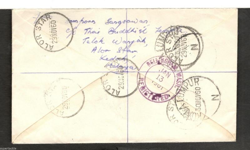 1960 registered cover Alor Star, Malaya - Bellingham WA Kedah #97 98 Malaya #96