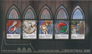 Christmas Stamps New Zealand NZ 2015 FDC Stained Glass 5v M/S