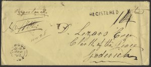 1862 Stampless Registered Cover Holyrood (Bruce) UC to Goderich 2x Unpaid Rate