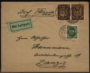 Germany 1923 Inflation Airmail Luftpost Cover Rheine Danzig 105286