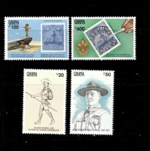 Ghana 1991 - Powell, Boy Scout - Set of 4 Stamps Scott #1296, 97, 1300, 03 - MNH