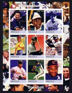 Angola, 2001 Cinderella issue. Baseball Stars, IMPERF sheet of 9. ^