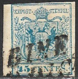 LOMBARDY VENETIA 1854 45c ARMS Machine Paper Sc 6d Used