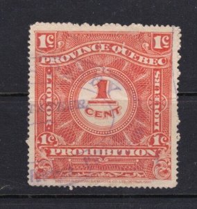 Canada Revenue Stamp Quebec Prohibition QP1 Perf 12 - Folds $35 cnd cv Van Dam