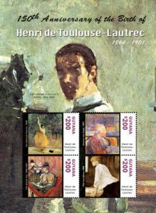 Guyana - 2014 - 150 Years Henri De Toulouse Lautrec - Sheet Of 4 - MNH