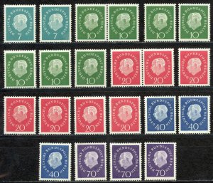 Germany Berlin Sc# 9N165-9N169 (assorted) MH lot/22 1959 Pres. Theodor Heuss 