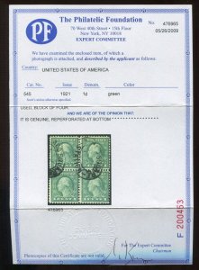 545 Washington Coil Waste Used Stamp with PF Cert BZ1630B