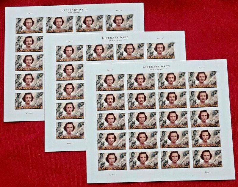 Three x 20 = 60 of FLANNERY O'CONNER  3 Ounce Rate US PS Postage Stamps. Sc 5003