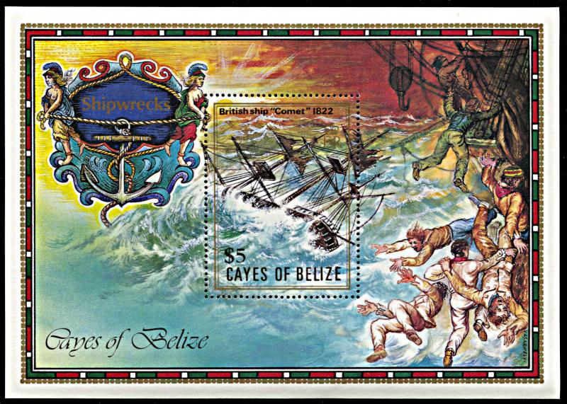 Cayes of Belize 27, MNH, Shipwreck of Battleship Comet souvenir sheet