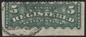 CANADA  1875 5c Registration stamp, Sc F2 Used F, light cancel