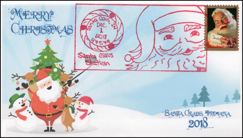 18-340, 2018, Christmas, Pictorial Postmark, Event Cover, Santa Claus IN