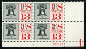 US Stamp #C62 Liberty Bell 13c - Plate Block of 4 MNH CV - $7.50 