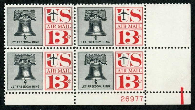 US Stamp #C62 Liberty Bell 13c - Plate Block of 4 MNH CV - $7.50